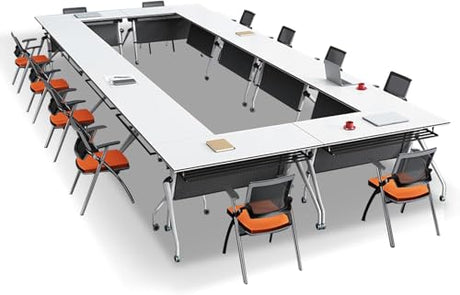 Conference Table,Mobile Conference Room Tables with 360° Wheels,55In Rectanglar Meeting Seminar Table 12 People,Flip Top Mobile Training Table Rolling Meeting Table,Modular Business Tables for Office Relgix
