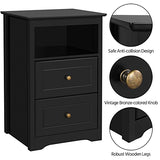 Yaheetech Nightstand Set of 2, Wooden Bedside Tables with 2 Drawer and Cubby, 2Pcs Tall Nightstand for Bedroom Small Space, Bedside Cabinet Telephone Table, 19″ L × 16″ W × 29″ H, Black Yaheetech