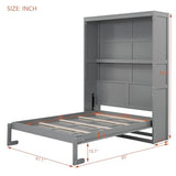 Ball & Cast Full Size Murphy Bed Wall Bed with Shelves and Mattress Holder,Wood Hideaway Cabinet Chest w/Slat Support,can be Folded,for Small Room,Dorms,Gray Ball & Cast