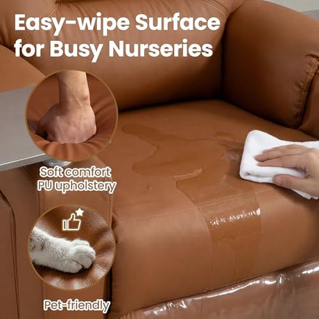 PU Leather Power Swivel Glider Recliner w/ Adjustable Headrest & Lumbar, Electric Nursery Rocking Chairs with Side Storage Space, USB Port, Phone Stand, Stry Table, Cup Holder for Nursery & Home,Brown FiveWillowise
