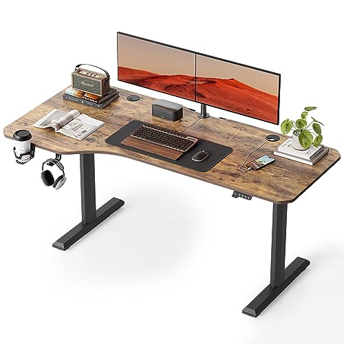 FEZIBO Height Adjustable Electric Standing Desk, 63 x 24 Inches Stand up Table, Sit Stand Home Office Desk with Splice Board, Rusticbrown - WoodArtSupply