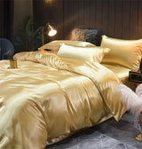 3/4Pcs Satin Bedding Set Solid Color Silky Smooth Quilt Cover Pillowcases Single Double Twin King Size Duvet Cover Set Generic