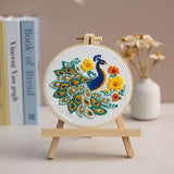 Louise Maelys Peacock Flower Embroidery Kits for Beginners,Cross Stitch Kit for Adults,DIY Needlepoint Kits Including Embroidery Hoop,Instruction and Threads