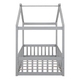 NicBex Gray Wood Family-Friendly Canopy Loft Bed Frame for Queens NicBex