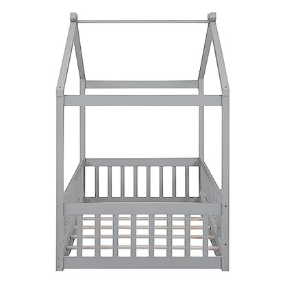 NicBex Gray Wood Family-Friendly Canopy Loft Bed Frame for Queens - WoodArtSupply