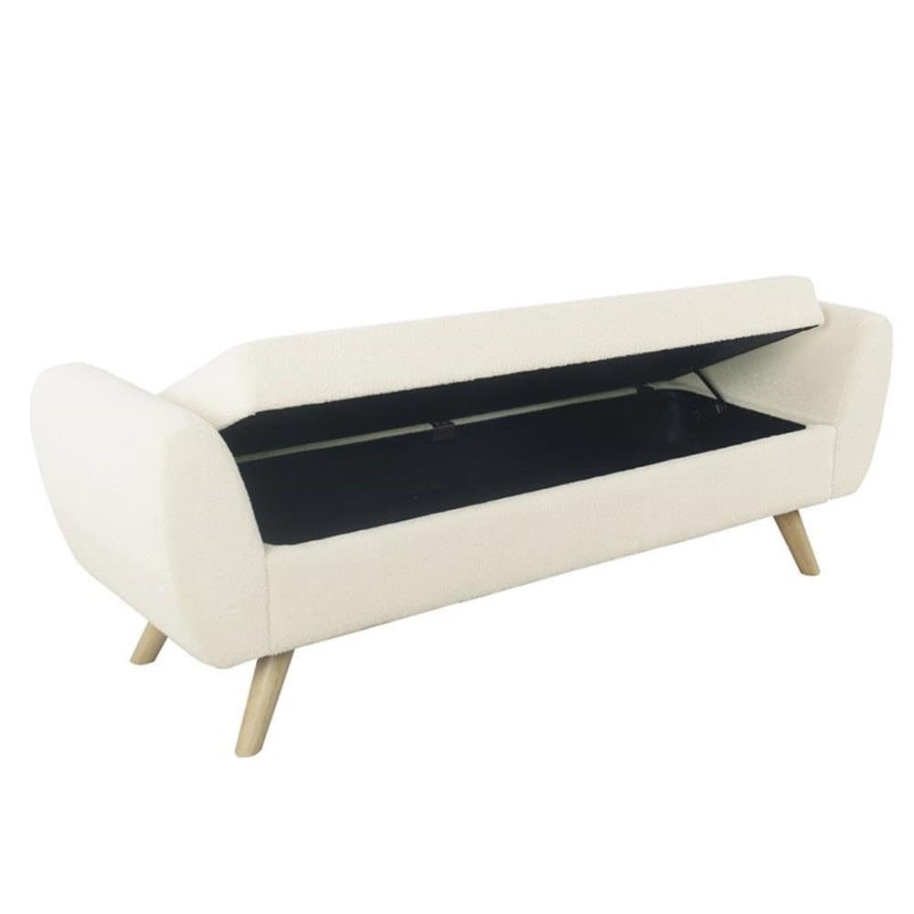 HomePop Modern Storage Bench with Wood Legs Home Décor|Bench with Storage for Living Room & Bedroom - Sherpa Cream HomePop