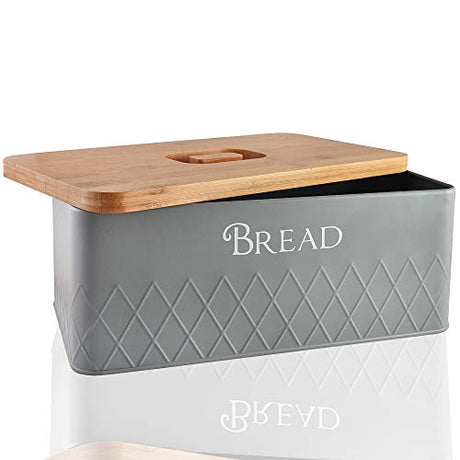 Baking & Beyond Space-Saving Bread Box with Bamboo Cutting Board Lid,13"x7.5"x5" for Kitchen Countertop, Bread Storage Container Holder, Bread Keeper Bin - Fresh Loaves BB BAKING & BEYOND