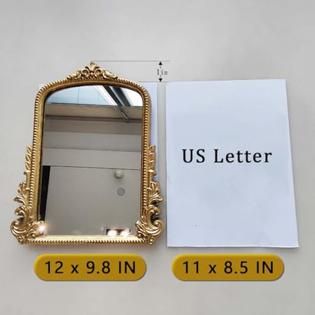 Vintage Makeup Mirror, Vanity Desk Mirror Antique Traditional Tabletop Mirror, Standing, Hang or Wall Mounted, Adjustable Dress-up Mirror, Gold Decor Mirror for Living Room,Bedroom (gold, 12*9.8 in) Willannals