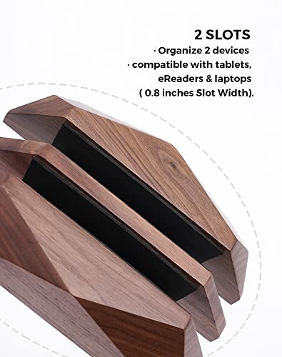 Nuvograin Dual Laptop Holder Vertical Laptop Stand, 2 Slots MacBook Stand Wood,Wooden Laptop Stand,Vertical Laptop Holder for Desk, Widen Dock Fits All MacBook/Surface pro Nuvograin