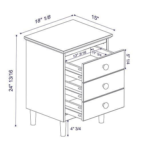Walker Edison Myron Modern 2 Piece Solid Wood 3 Drawer Nightstand Set, 2 Pack, Caramel Walker Edison