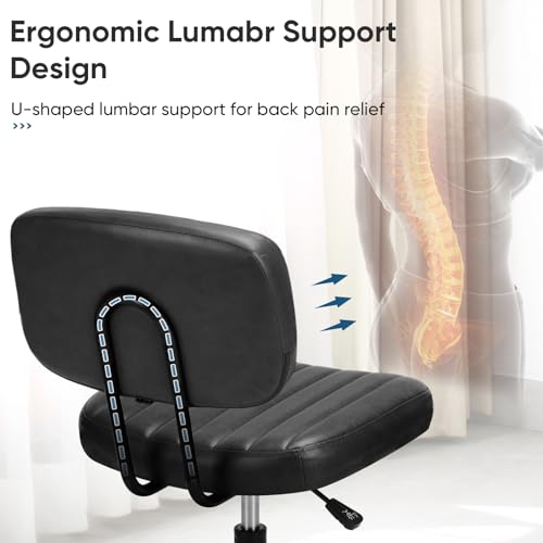 DUMOS Armless Office Desk Chair, Small Height Adjustable Computer Task Chair with Low Back Lumbar Support and 360° Swivel Rolling Wheels for Small Space, Kids and Adults, Dark Black DUMOS