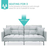 Best Choice Products Convertible Linen Fabric Tufted Split-Back Plush Futon Sofa Furniture for Living Room, Apartment, Bonus Room, Overnight Guests w/ 2 Pillows, Wood Frame, Metal Legs - Light Gray Best Choice Products