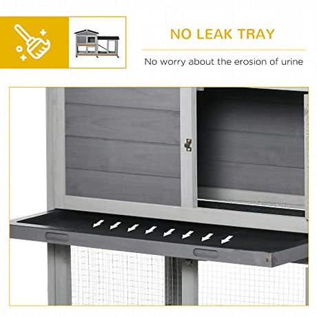 PawHut 62" Rabbit Hutch, Wooden Bunny Hutch, Guinea Pig Cage, Small Animal Enclosure with Wheels, Run Area, Removable Tray, Asphalt Roof, Lockable Doors and Ramp, Gray PawHut