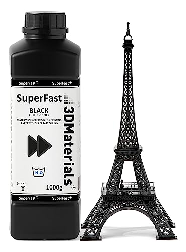 SuperFast 4K 3D Printer Resin Water Washable, 50um Print in 0.6 sec, Made in Korea by 3DMaterials (1000g, Black) 3DMaterials