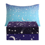 JSD Gradient Blue Moon Stars Kids Sheet Set Twin Size, 3 Piece Space Theme Microfiber Sheets Deep Pocket JSD