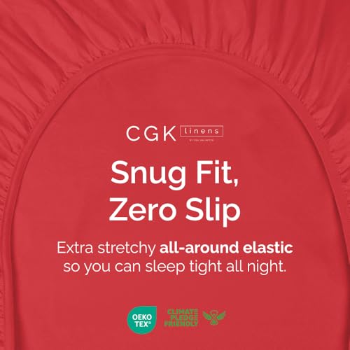 Queen Fitted Bed Sheet - Bottom Single Fitted Sheet Only - Ultra-Soft Hotel Luxury Bedding w/ 8-16 Inch Deep Pockets - Breathable, Cooling & Wrinkle Free - Easy-Care, Fade and Shrink Resistant - Red CGK Unlimited