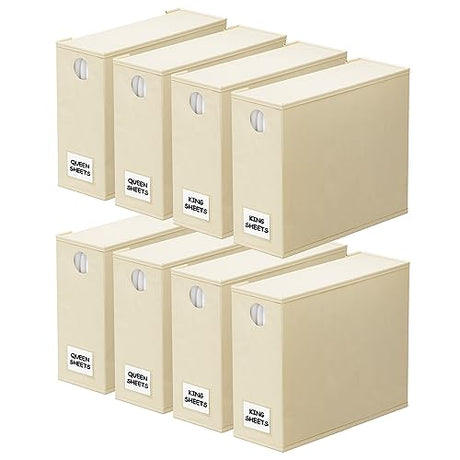 SpaceAid 8 Pack Bed Sheet Organizers and Storage, Foldable Sheet Organizer for Linen Closet, Sheets Set Folder Keeper with Window XL (Queen & King Size) Bedding Container (Beige, 8 Pack) SpaceAid