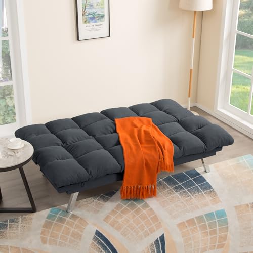 Modern Corduroy Sofa Bed Futon,Convertible Sleeper Bed Couch with 4 Reclining Backrest &Armrest,68" Comfy Cloud Sofa Loveseat for Small Living Room Office (Grey) Anwick
