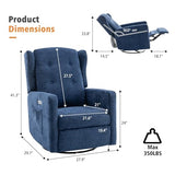 Ketaiyou Power Swivel Rocking Recliner Chair, Electric Rocker Nursery Glider Chair, USB and Type-C Ports, Upholstered Fabric Reclining Single Sofa Chair for Living Room (Blue)