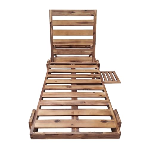 Acacia Wood Outdoor Patio Chaise Lounge Chair, All Weather Reclining Chairs Lounge Chairs with Adjustable Reclining Backrest and Cushions for Terrace, Poolside, Garden, and Beach (Beige-1.26)