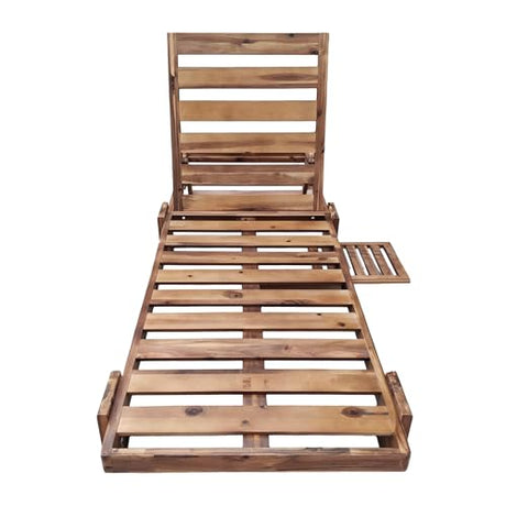 Acacia Wood Outdoor Patio Chaise Lounge Chair, All Weather Reclining Chairs Lounge Chairs with Adjustable Reclining Backrest and Cushions for Terrace, Poolside, Garden, and Beach (Beige-1.26) VilroCaz