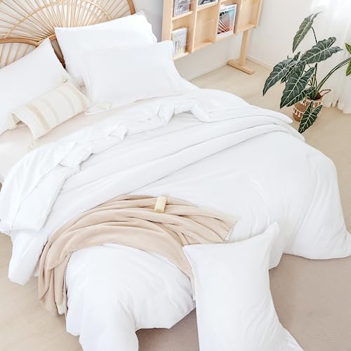 weigelia Queen Comforter Set White Comforter Set Queen 7 Pieces Bed in a Bag Queen Size Bedding Set with Fitted Sheets, Flat Sheets, Pillow Shams and Pillowcases weigelia
