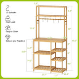 BMOSU Bakers Rack Bamboo for Kitchen with 12 S-Shaped Hooks Coffee Bar Table Kitchen Microwave Stand Open Storage Shelves Utility Storage