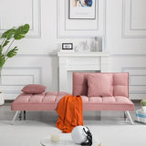 68" Modern Futon Sofa Bed,Convertible Sleeper Bed Couch with 4 Reclining Backrest with 2 Pillows,Comfy Velvet Cloud Sofa Loveseat for Living Room Bedroom Office (Rose Red) Jum Blueemo