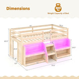 Giantex Low Loft Bed with LED Lights, Wooden Twin Loft Bed with Stairs & Safety Guardrail, Loft Bed Twin Size with Storage Bookcase and Under-Bed Play Space, Loft Bed for Kids (Natural) Giantex