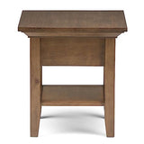 SIMPLIHOME Redmond SOLID WOOD 19 inch wide Square End Side Table in Rustic Natural Aged Brown with Storage, 1 Drawer and 1 Shelf, for the Living Room and Bedroom SIMPLIHOME