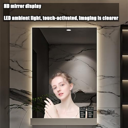 ZGNBSD Bathroom Vanity with Sink - Floating Bathroom Vanity with Drawer and LED Smart Mirror, Luxury Solid Wood Bathroom Vanity, Wall Mounted (52“) - WoodArtSupply