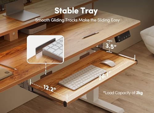 FEZIBO 48×24 Inchs, Adjustable Standing Desk - Whole-Piece Design with Drawers, Keyboard Tray & Storage Shelf, Light Rustic Top FEZIBO