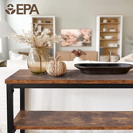 Timberer Rustic Brown Narrow Console Table with Adjustable Shelf - 47 Inch Multifunctional 2-Tier Hallway & Living Room Table Timberer