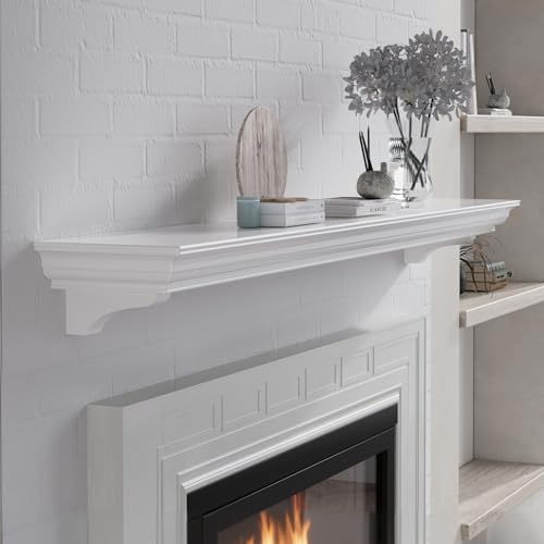 Fireplace Mantel with Invisible Heavy Duty Wood Bracket, Wall Mount Handcrafted Hollow Floating Mantel Shelf for Electric or Traditional Fireplace, Rustic Farmhouse Modern Style (60 Inch, White) ZELAZA