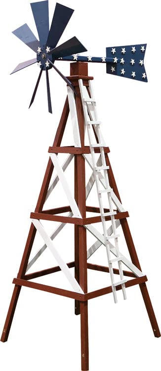 Amish-Made Farm Style Wooden Windmill Yard Decor, Patriotic Red White and Blue Amish Furniture Market