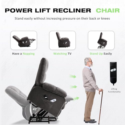 BOSMILLER Power Lift Recliner Chair with Massage and Heat for Elderly,Electric Lift Chair with USB Charging Runction and Side Pockets, Suitable for Living Rooms and bedrooms,Grey