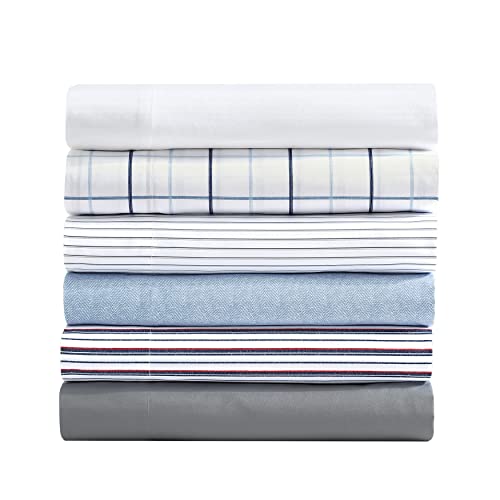 Nautica - Twin/Twin XL Bed Sheets, Cotton Percale Bedding Set with Matching Pillowcase, Crisp & Cool, Fully Elasticized, Dorm Essentials (Herringbone Coastal Blue) Nautica