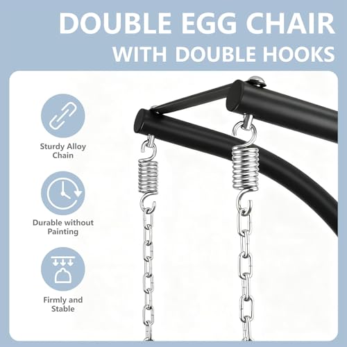 SWITTE Double Hanging Egg Chair with Stand, Outdoor Patio 2 Person Wicker Hammock Swing Chairs with Cushion Loveseat for Indoor Bedroom, Lawn, Garden-Beige SWITTE