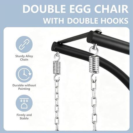 SWITTE Double Hanging Egg Chair with Stand, Outdoor Patio 2 Person Wicker Hammock Swing Chairs with Cushion Loveseat for Indoor Bedroom, Lawn, Garden-Beige SWITTE