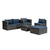 EMKK Patio Furniture Sets, 6 Piece Outdoor Wicker Rattan Sectional Sofa with Tempered Glass Coffee Table, Couch, Loveseat, Chairs with Cushions Conversation Garden, 1-Dark Gray EMKK