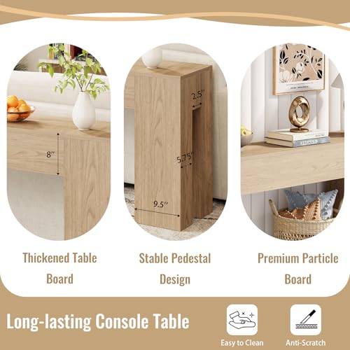 Epecoya Extra Long Sofa Console Table for Entryway Living Room, 79-Inch Farmhouse Wood Behind Couch Table, Rectangular Accent Console with Wooden Double Base for Hallway Foyer Entrance, Light Oak Epecoya