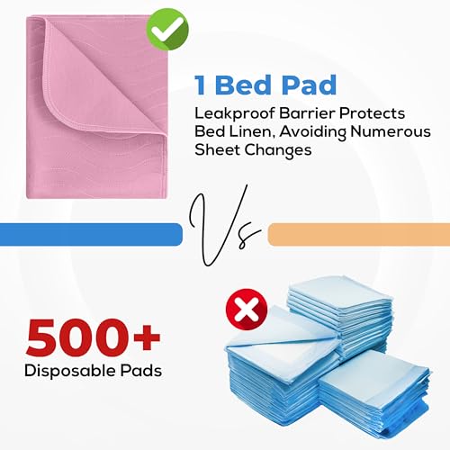 Utopia Bedding Washable Underpads 34" x 52" (Pack of 4), Waterproof Reusable Heavy Absorbency Incontinence Bed Pads for Adults, Kids, Elderly and Pets, Bedwetting Pads for Sofa and Couch (Pink) Utopia Bedding