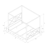 DHP Rosedale Metal Canopy Bed Frame with Four Poster Design and Geometric Accented Headboard and Footboard, Underbed Storage Space, Queen, Gold DHP