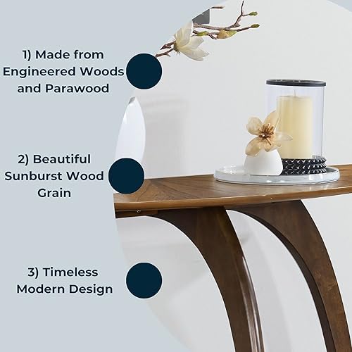 Martin Svensson Home LAX Two-Tone 48-Inch Caramel Brown Half-Moon Wood Sofa Console Table with Walnut Legs and Shelf Storage Martin Svensson Home