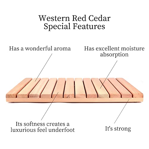 bingaai Cedar Wood Shower Mat, Cedar Wooden Bath Mats, Wood Bath Mat 23.6 x 15.7 in, Shower Stall Mat Non-Slip for Bathroom Bathtub Spa Sauna Garden bingaai