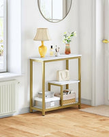 CHOEZON Modern Console Sofa Table 3-Tier Hallway Table Open Storage, Marble Veined Table Top, Metal Frame, for Entryway, Foyer, Marble White and Gold TXG03DJ CHOEZON