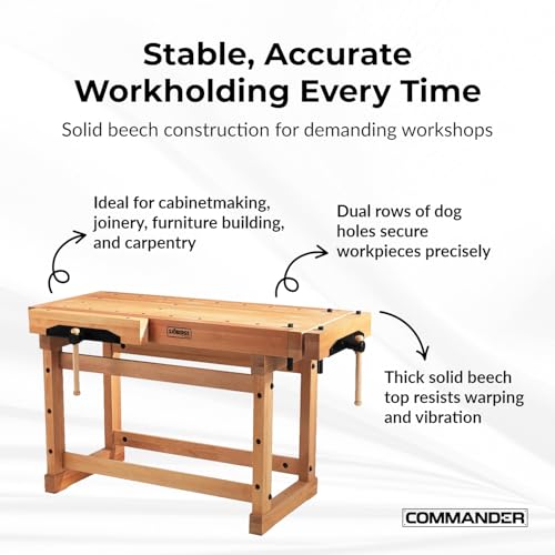 Sjobergs Elite 1500 Beech Wood Workbench, Includes Dual Vises, Bench Dog Holes and Modular Accessories, Perfect Table for Woodworkers, DIYers & Garage Storage (SJO-33246) Sjobergs