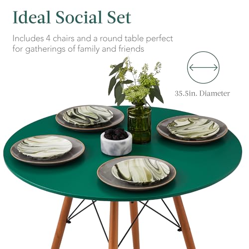 Best Choice Products 5-Piece Dining Set, Compact Mid-Century Modern Table & Chair Set for Home, Apartment w/ 4 Chairs, Plastic Seats, Wooden Legs, Metal Frame - Dark Green/Walnut Best Choice Products