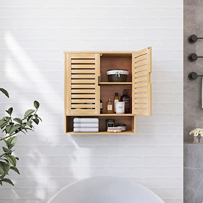 SMIBUY Bathroom Cabinet Wall Mounted, Bamboo Over-The-Toilet Storage Organizer, Space Saver Medicine Cabinet with 2 Door and Adjustable Shelves - WoodArtSupply