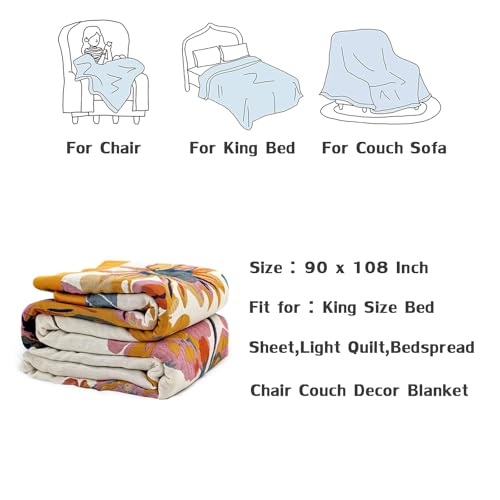 King Throw Blanket for Bed 100% Cotton Boho Soft Rustic Quilt Butterfly and Floral Double Embroidery Breathable Spring Bed Blanket,90"x108" All Season Blankets for Bedding Couch Home Decor LUTBM